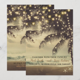 Vintager Strand Palmen und Lichter Hochzeiten Einladung