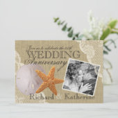 Vintager Strand und Hochzeitsfest Einladung (Stehend Vorderseite)