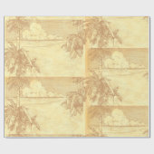 Vintager Strand und Palmen Etching-Tag Geschenkpapier (Flach)