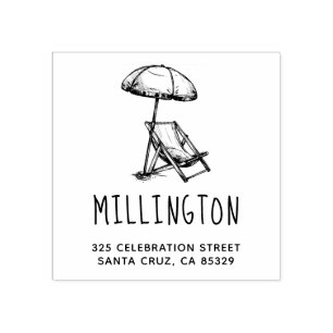 Vintager Strandstuhl und Rücksendeadresse Umbrella Gummistempel