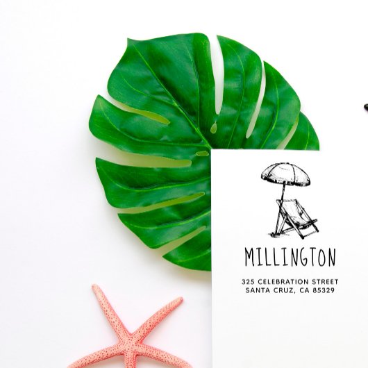 Vintager Strandstuhl und Rücksendeadresse Umbrella Permastempel