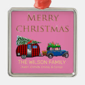 Vintager Straßenausflug Santa Pink Ornament Aus Metall (Vorne)