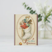 Vintager Strumpf Doll Teddy Bär Weihnachten Postkarte (Stehend Vorderseite)