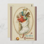 Vintager Strumpf Doll Teddy Bär Weihnachten Postkarte (Vorne/Hinten)