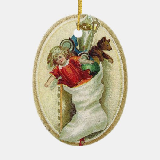 "Vintager Strumpf" Weihnachtsbaum Keramik Ornament (Vorne)