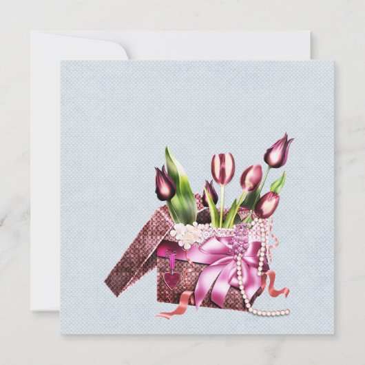 Vintager Stuhl Tulips Blaues Brautparty Einladung (Rückseite)