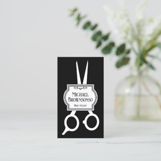 Vintager Stylist Barberschere Visitenkarte (Stehend Vorderseite)