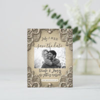 Vintager Südteil Burlap Lace Save the Date