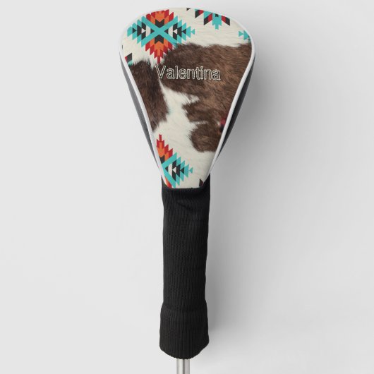 Vintager Südwestaztec türkis Cowhide Name Golf Headcover (Vorderseite)