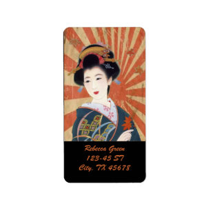 Vintager Sun Rays den japanischen Retro Geisha Adressaufkleber