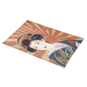 Vintager Sun Rays den japanischen Retro Geisha Stofftischset