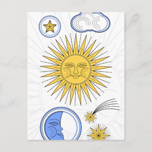 Vintager Sun und Mond Ankündigungspostkarte (Vorderseite)