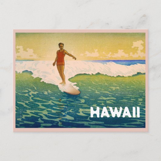 Vintager Surfer in der Hawaii Illustration Postkarte (Vorderseite)
