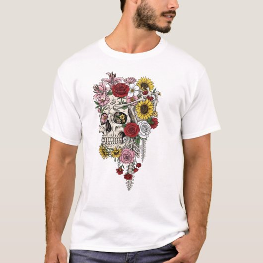 Vintager T - Shirt der Anatomie des Schädels Blume (Vorderseite)