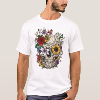 Vintager T - Shirt der Anatomie des Schädels Blume