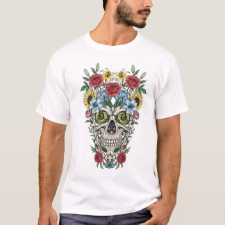 Vintager T - Shirt der Anatomie des Schädels Blume