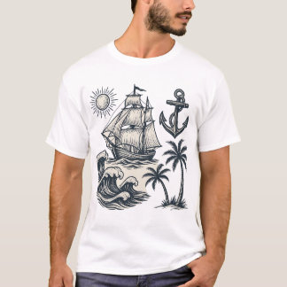 Vintager T - Shirt mit Sonnenuntergang