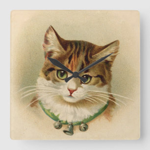 Vintager Tabby-Katzen-Druck Quadratische Wanduhr
