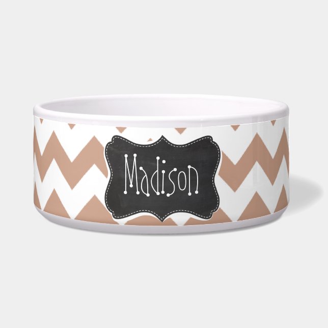 Vintager Tafelblick; Zickzack Muster Browns Napf (Vorderseite)