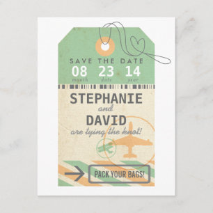Vintager Tag der Hochzeit in Urlaubsort des Gepäck Save The Date