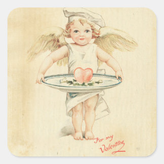 Vintager Tag des Cupid Valentine Angel Rotes Herz Quadratischer Aufkleber