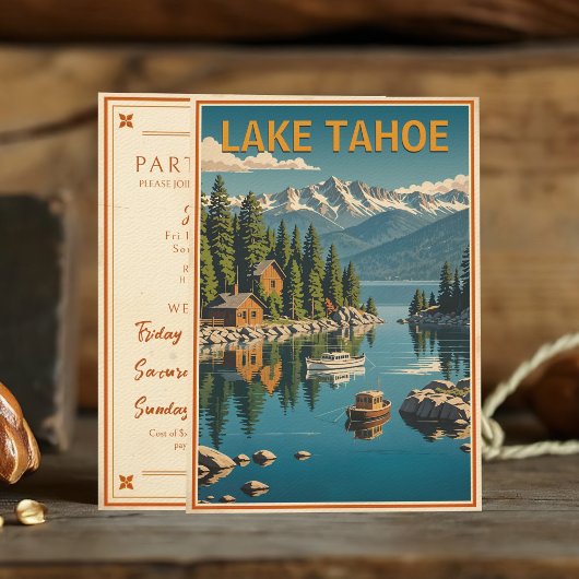 Vintager Tahoe Bachelorette Wochenende Rustikal Einladung