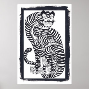 Vintager talismanischer Tiger in Schwarz Poster