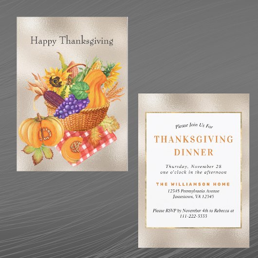 Vintager Tan Basket Gemüse Blumenkohl Erntedank Einladung