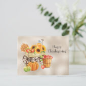 Vintager Tan Wagon Sonnenblumen Erntedank Feiertagspostkarte (Stehend Vorderseite)