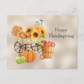 Vintager Tan Wagon Sonnenblumen Erntedank Feiertagspostkarte (Vorderseite)