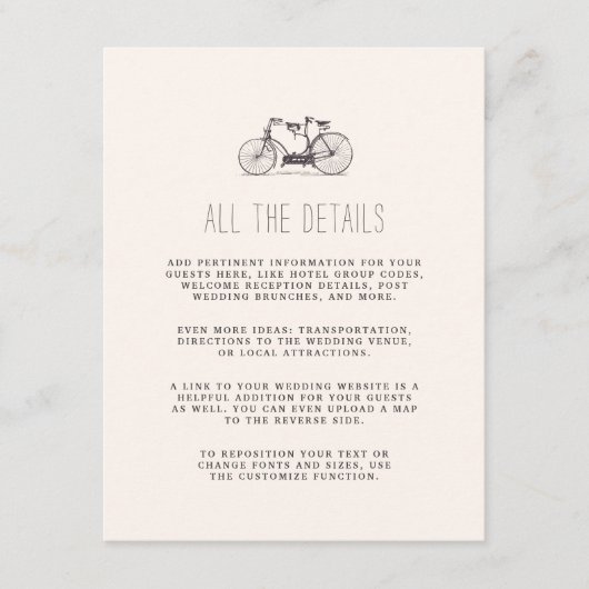 Vintager Tandem-Fahrradausweis für Hochzeitsgäste Begleitkarte (Vorderseite)