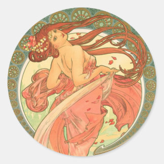 Vintager Tanz von Alphonse Mucha Runder Aufkleber