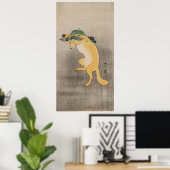 Vintager Tanzfuchs mit Lotus-Blatt-Hut Poster (Heimbüro)