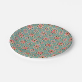 Vintager Tapetenpapier-Teller Rosa und Aqua Pappteller