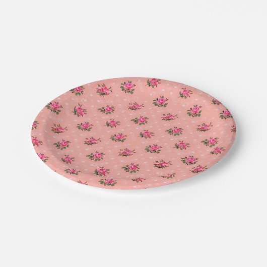 Vintager Tapetenrosa-Papier-Teller Pappteller (Schrägansicht)