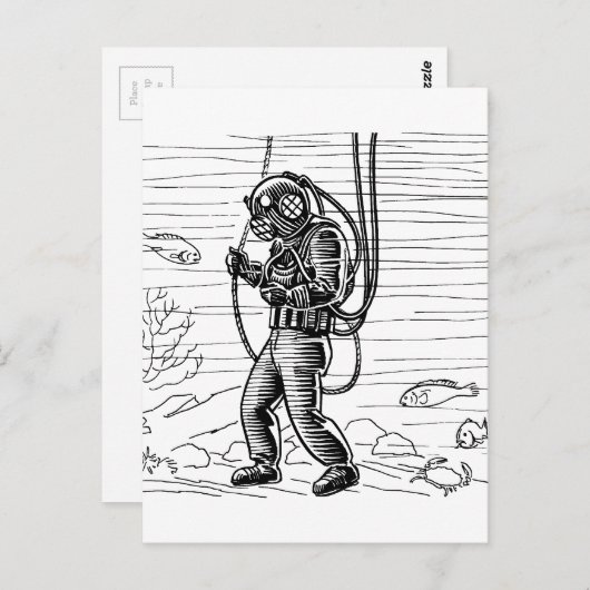 Vintager Taucher - Anzug Postkarte (Vorne/Hinten)