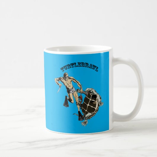 Vintager Taucher, der eine Schildkröte über einem Kaffeetasse (Rechts)
