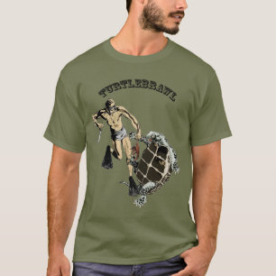 Vintager Taucher, der eine Schildkröte über einem T-Shirt