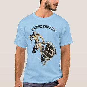 Vintager Taucher, der eine Schildkröte über einem T-Shirt