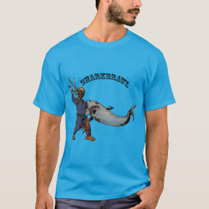 Vintager Taucher, der einen Hai über einem Hummer- T-Shirt