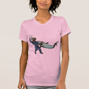 Vintager Taucher mit Tauchhelm Kämpfen gegen Haie T-Shirt