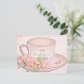 Vintager Tea Cup und Rose Beileid Postkarte (Stehend Vorderseite)
