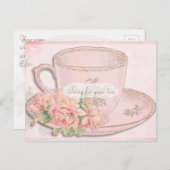 Vintager Tea Cup und Rose Beileid Postkarte (Vorne/Hinten)