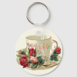 Vintager Teacup - personalisierter Keyring Schlüsselanhänger