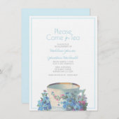 Vintager Teacup-POLTERABEND oder Verlobung blau Einladung (Vorne/Hinten)