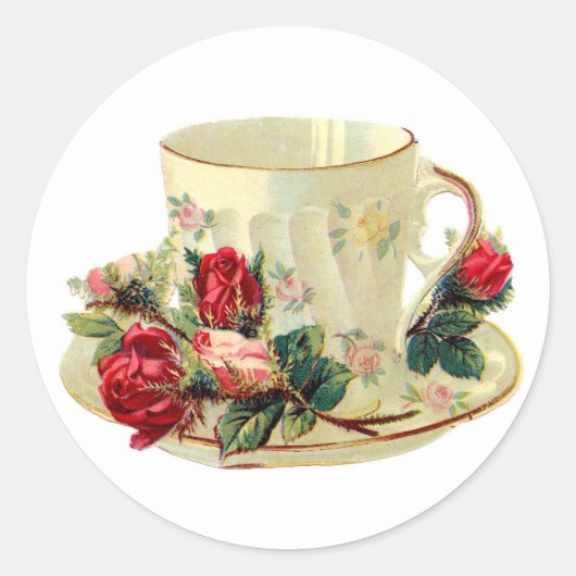 VINTAGER TEACUP-RUNDSCHALTER RUNDER AUFKLEBER (Vorderseite)