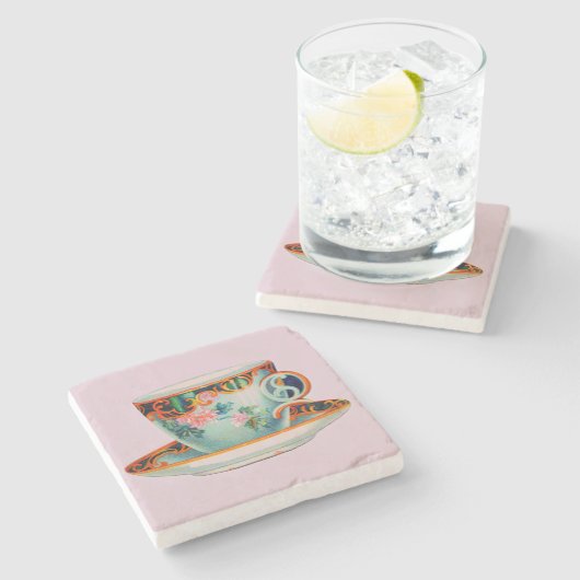 VINTAGER TEACUP STONE-UNTERSETZER STEINUNTERSETZER (Seitenansicht)