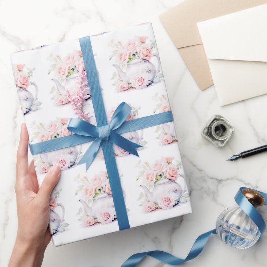 Vintager Teapot Rosa Rosen Geschenkpapier (Schenken)