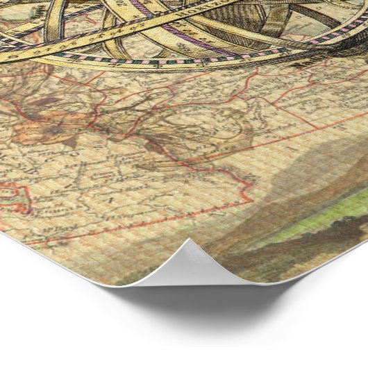 Vintager technischer Kompass und Karte Poster (Ecke)
