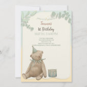 Vintager Teddy Bär Einladung zum ersten Geburtstag (Vorderseite)